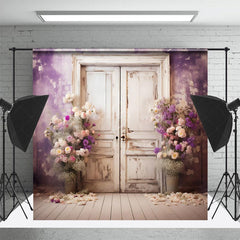 Lofaris Abstract Purple Wall Wooden Door Floral Backdrop