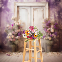 Lofaris Abstract Purple Wall Wooden Door Floral Backdrop