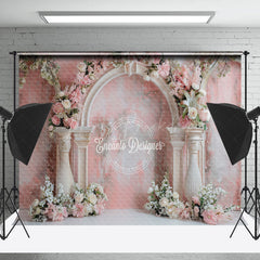 Lofaris Abstract Retro Pink Wall Floral Wedding Backdrop