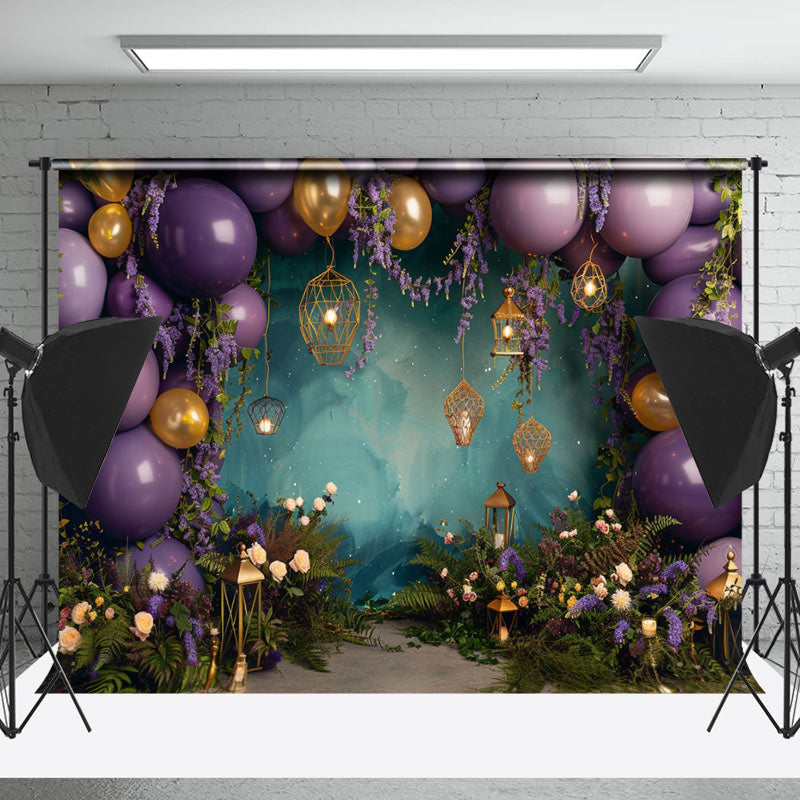 Lofaris Abstract Wall Purple Balloon Cake Smash Backdrop