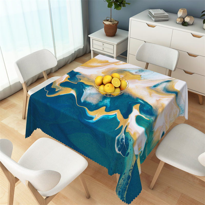 Lofaris Abstract Watercolor Blue Yellow Square Tablecloth