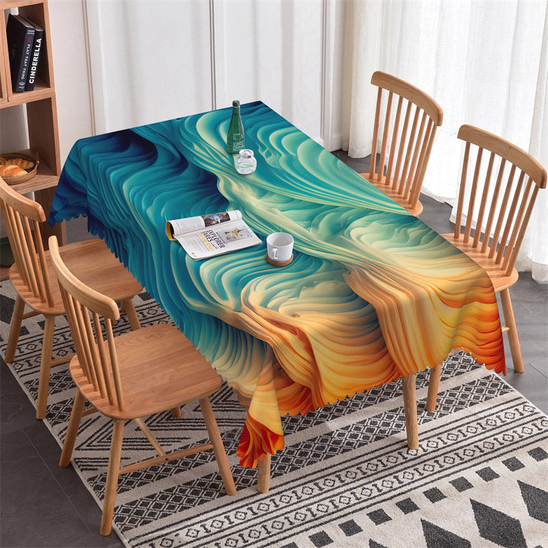 Lofaris Abstract Wave Blue Orange Gradient Square Tablecloth