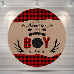 Lofaris Adventure Begin Boy Antler Round Baby Shower Backdrop