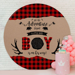 Lofaris Adventure Begin Boy Antler Round Baby Shower Backdrop