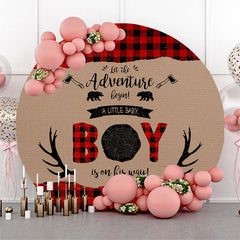 Lofaris Adventure Begin Boy Antler Round Baby Shower Backdrop