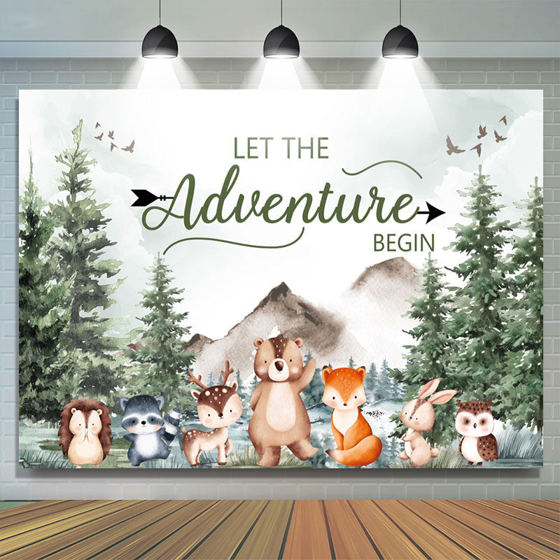 Lofaris Adventure Begin Forest Animals Baby Shower Backdrop