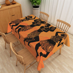 Lofaris African Indian Dance Culture Orange Kitchen Tablecloth