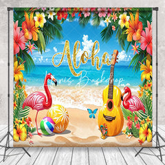 Lofaris Aloha Blue Sky Beach Flamingo Floral Summer Backdrop