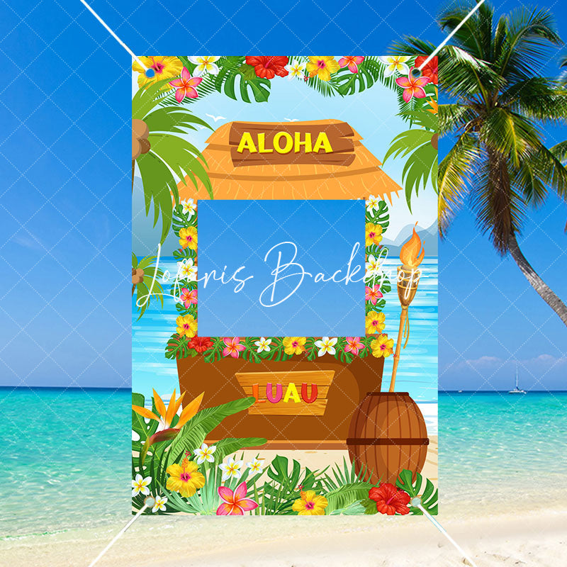 Lofaris Aloha Hawaiian Luau Photo Booth Backdrop with Face Holes