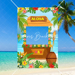 Lofaris Aloha Hawaiian Luau Photo Booth Backdrop with Face Holes