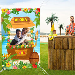 Lofaris Aloha Hawaiian Luau Photo Booth Backdrop with Face Holes