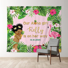 Lofaris Aloha Monstera Flamingo Custom Baby Shower Backdrop