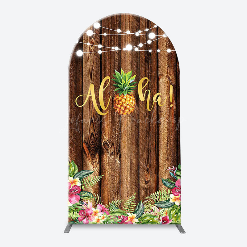 Lofaris Aloha Pineapple Brown Wooden Arch Summer Backdrop