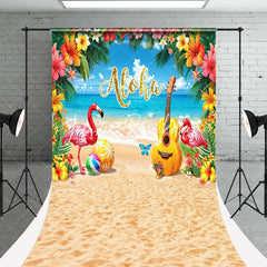 Lofaris Aloha Sandy Beach Flamingo Floral Summer Backdrop