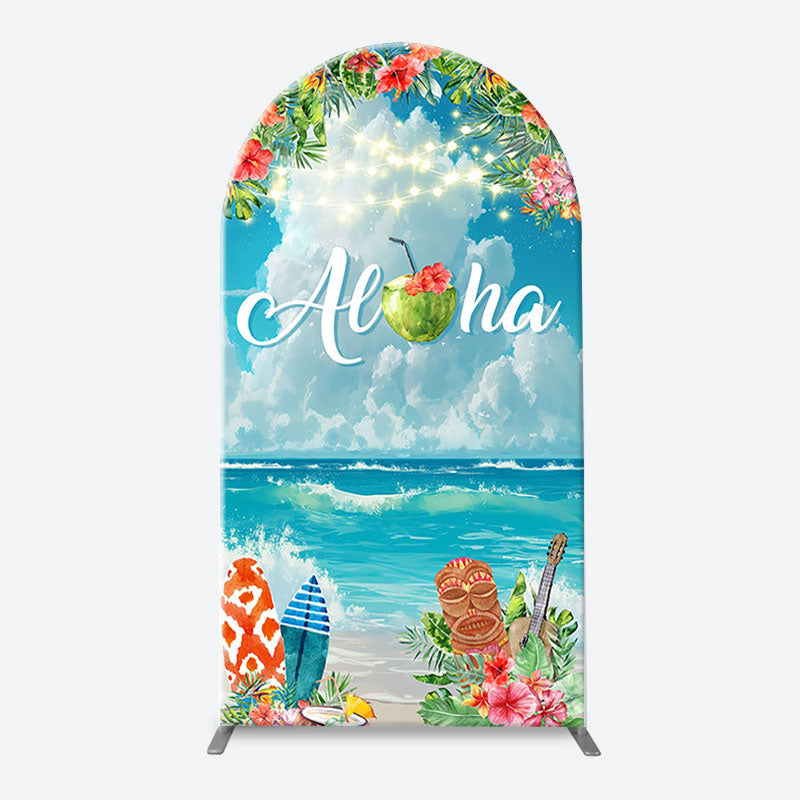 Lofaris Aloha White Cloud Sky Floral Arch Summer Backdrop