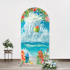 Lofaris Aloha White Cloud Sky Floral Arch Summer Backdrop