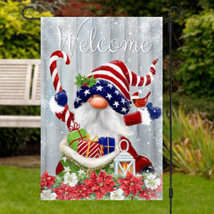 Lofaris America Flag Santa Gifts Snowy Christmas Garden