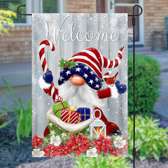 Lofaris America Flag Santa Gifts Snowy Christmas Garden