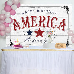 Lofaris America Star Retro Grey Wood Grain Birthday Backdrop