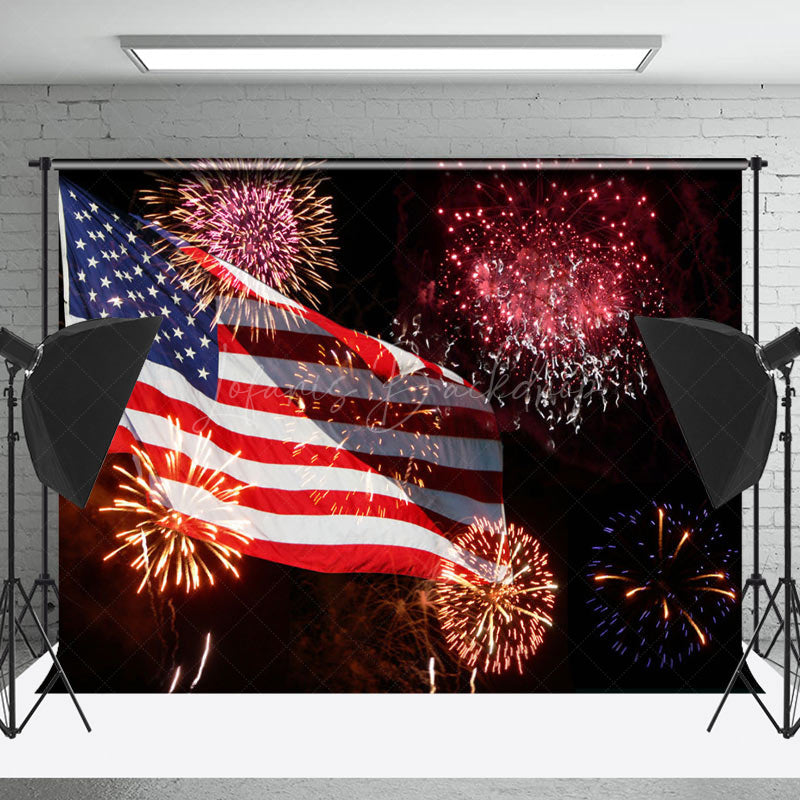 Lofaris American Flag Color Spark Independence Day Backdrop