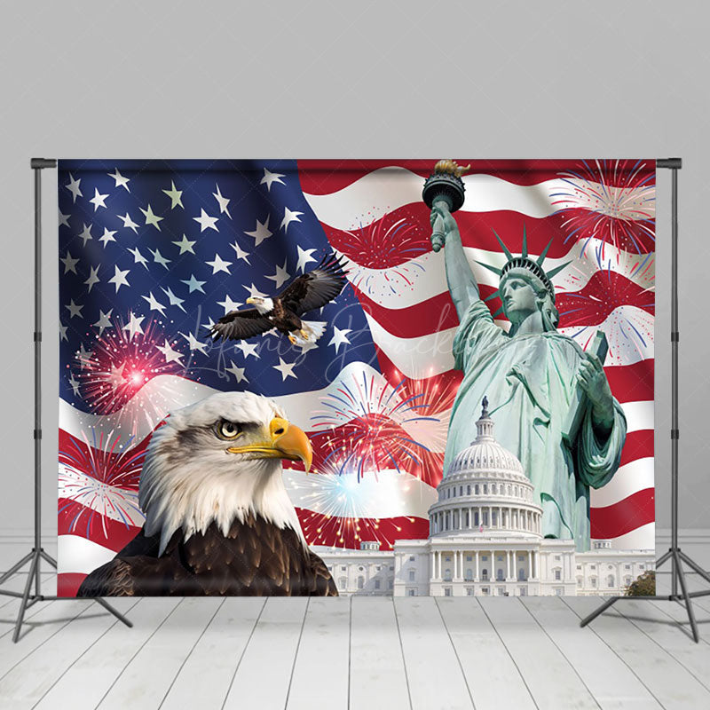 Lofaris American Flag Eagle Statue Independence Day Backdrop