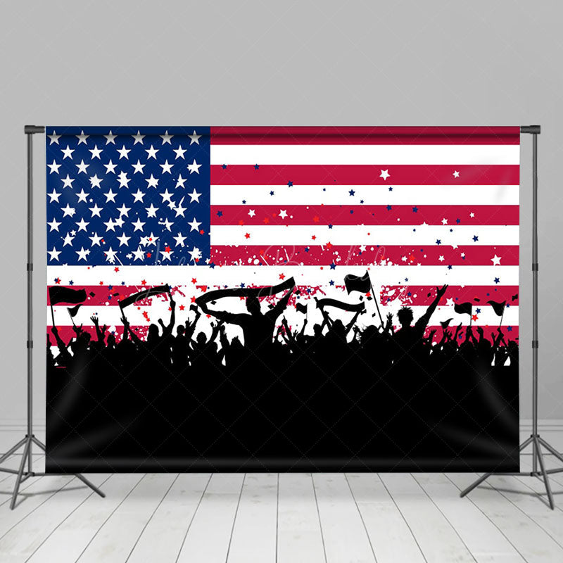 Lofaris American Flag People Cheer Independence Day Backdrop