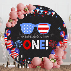 Lofaris American Flag Sparkle Round 1st Birthday Backdrop