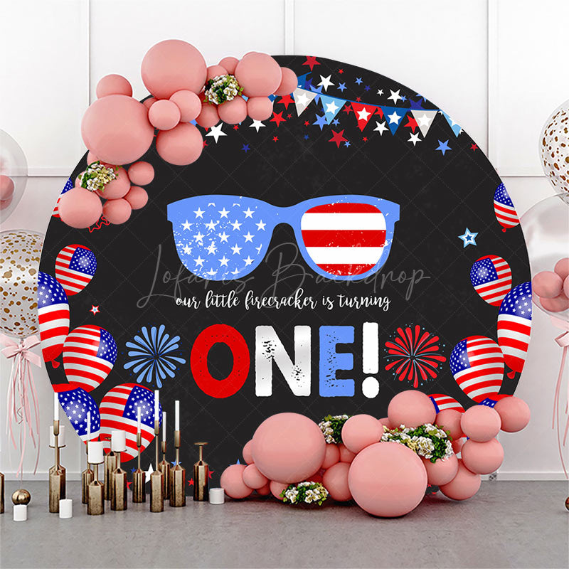 Lofaris American Flag Sparkle Round 1st Birthday Backdrop