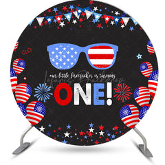 Lofaris American Flag Sparkle Round 1st Birthday Backdrop