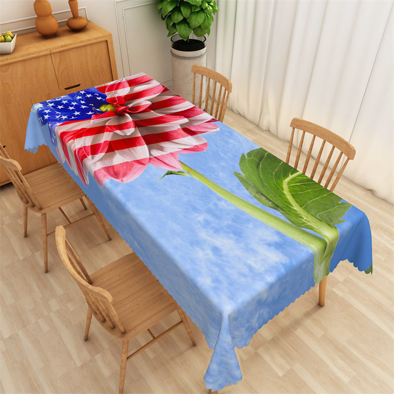 Lofaris American Flag Sunflower And Blue Sky Tablecloth