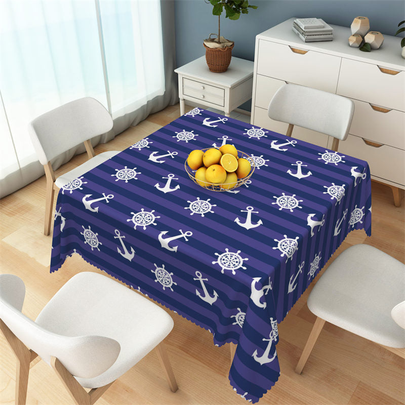 Lofaris Anchor Steering Blue Stripe Dining Square Tablecloth