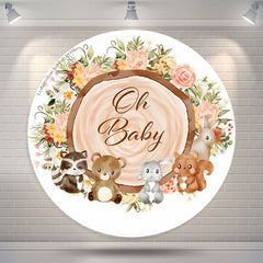 Lofaris Animal Floral Wood Oh Baby Shower Round Backdrop