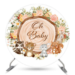 Lofaris Animal Floral Wood Oh Baby Shower Round Backdrop