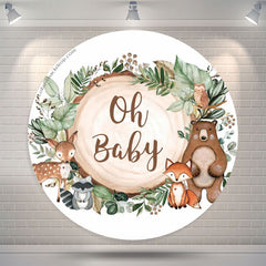 Lofaris Animal Jungle Wood Oh Round Baby Shower Backdrop