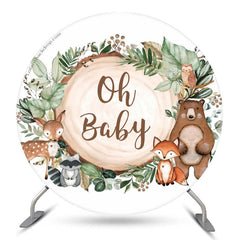 Lofaris Animal Jungle Wood Oh Round Baby Shower Backdrop