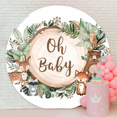 Lofaris Animal Jungle Wood Oh Round Baby Shower Backdrop