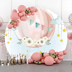 Lofaris Animal Pink Air Balloon Round Baby Shower Backdrop