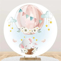 Lofaris Animal Pink Air Balloon Round Baby Shower Backdrop