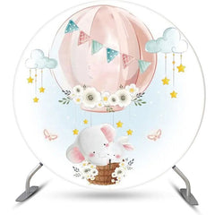 Lofaris Animal Pink Air Balloon Round Baby Shower Backdrop