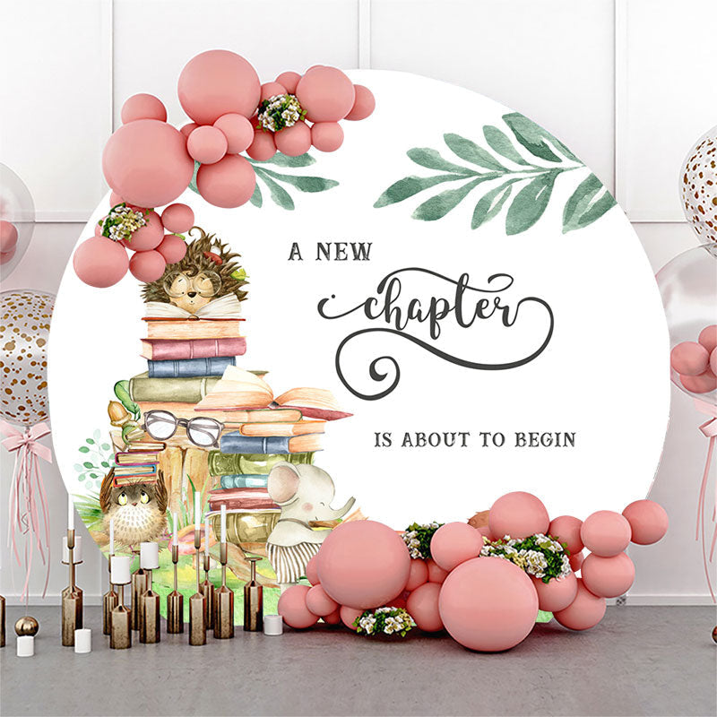 Lofaris Animals Books Leaves Round Baby Shower Backdrop