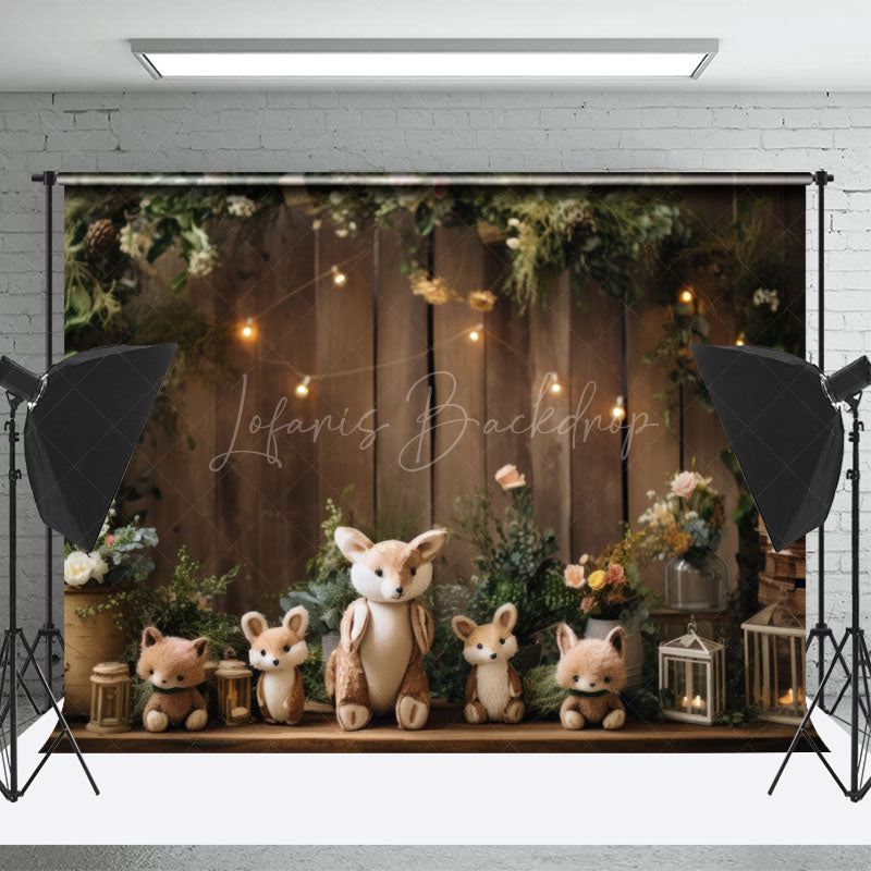 Lofaris Animals Brown Wood Leaves Birthday Photo Backdrop