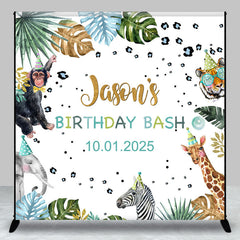 Lofaris Animals Celebration Leaves Custom Birthday Backdrop