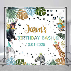 Lofaris Animals Celebration Leaves Custom Birthday Backdrop