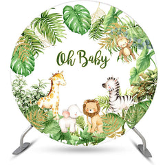 Lofaris Animals Green Monstera Round Baby Shower Backdrop