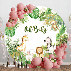 Lofaris Animals Green Monstera Round Baby Shower Backdrop