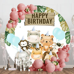 Lofaris Animals Leaves Balloons Circle Birthday Backdrop