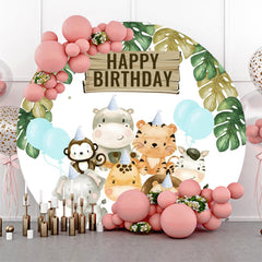 Lofaris Animals Leaves Balloons Circle Birthday Backdrop