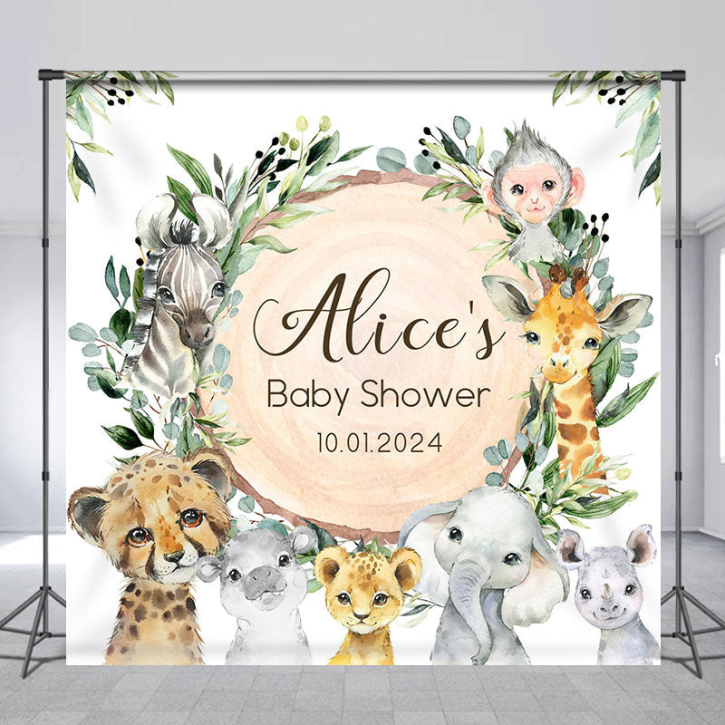 Lofaris Animals Leaves Wood Custom Baby Shower Backdrop