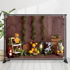 Lofaris Animals Toys Wood Wall Birthday Cake Smash Backdrop