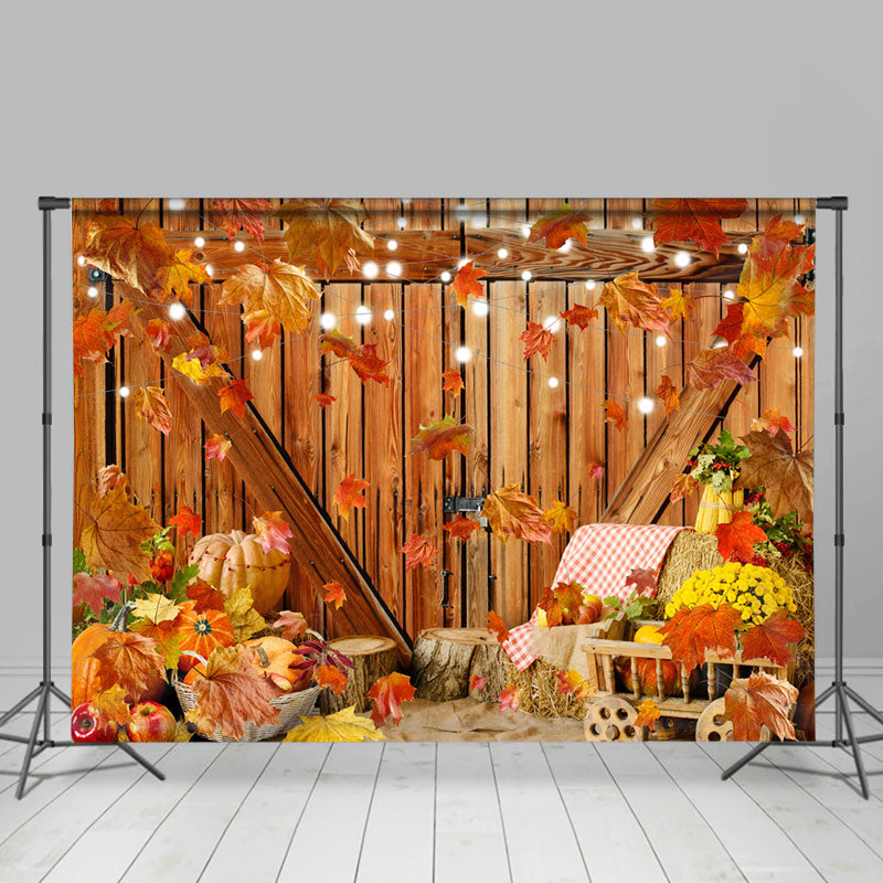 Lofaris Apple Maples Pumpkin Brown Wood Door Autumn Backdrop